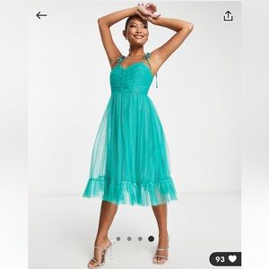 ASOS Collective the Label Petite Size 12 ruched midi dress emerald glitter NWT